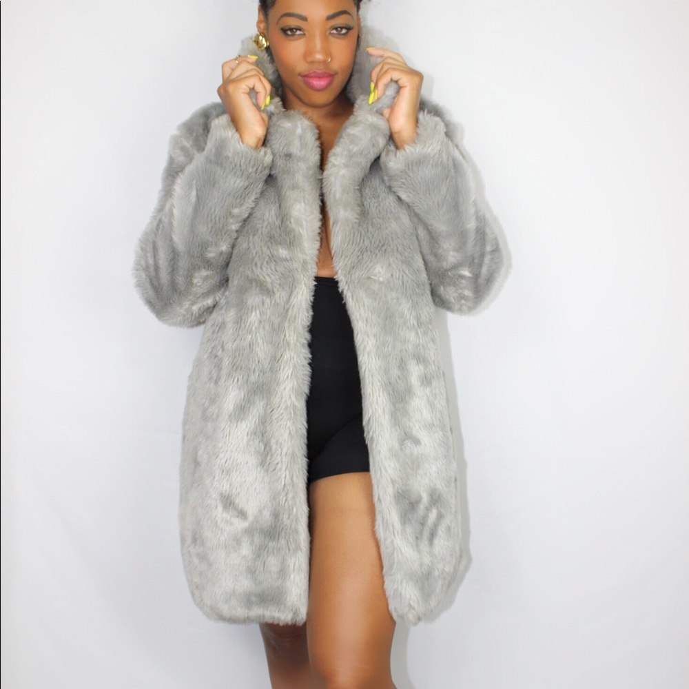 Grey Faux Fur Coat